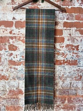 RL POLO Wool Plaid Scarf in Forest Greens and Mustard